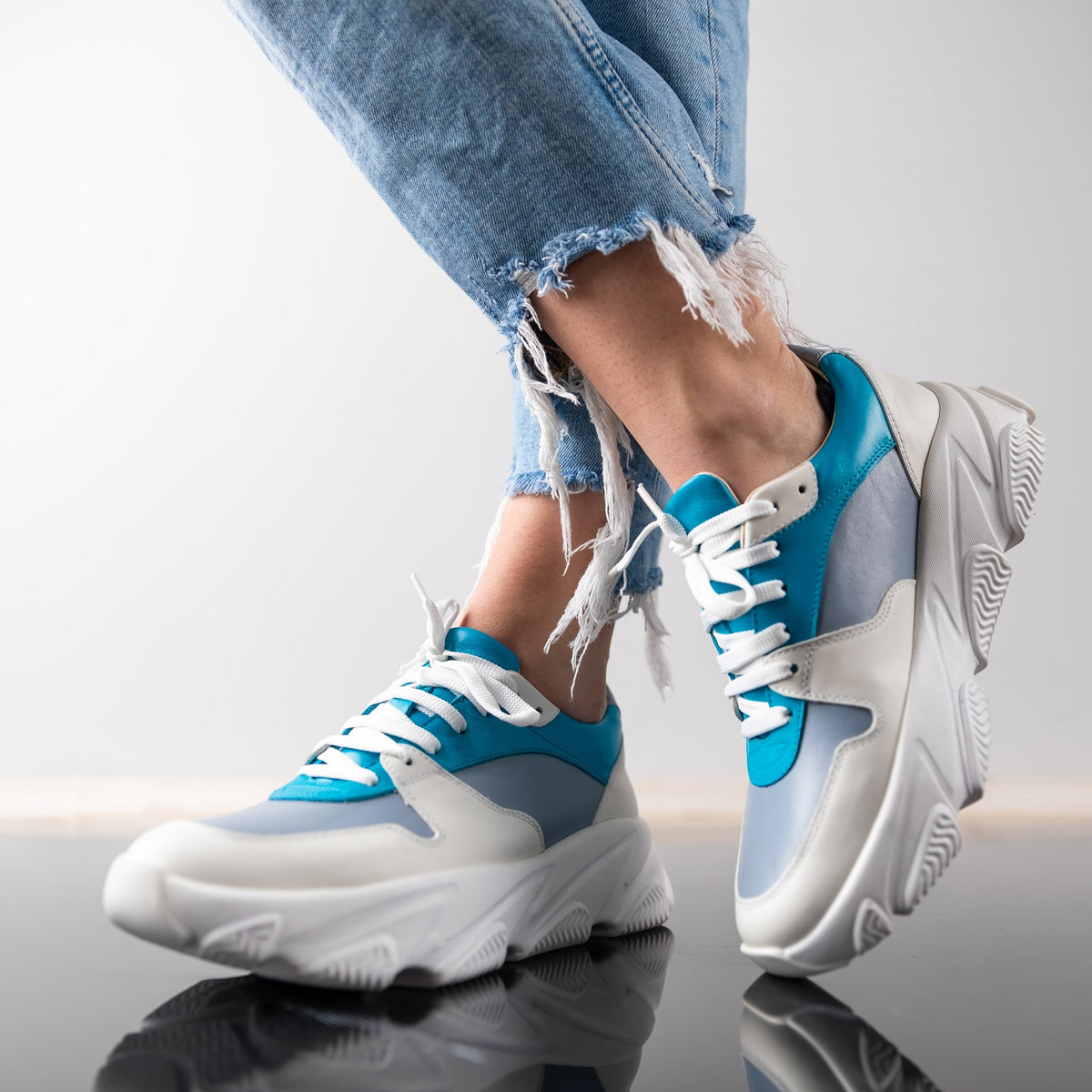 Pantofi Damă Duo Aqua Marine Light — poza 8, sneakers comozi din piele de vitel, fabricat in Romania — Enzo Margi