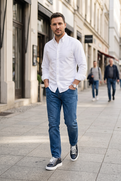Elevate Navy — sneakers premium din piele, Enzo Margi